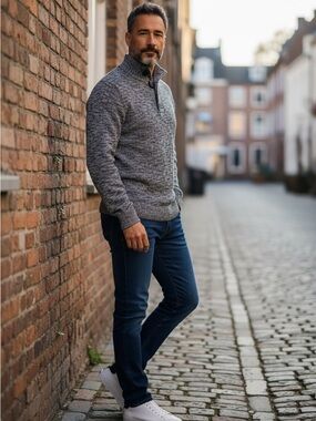 Men's Grey Quarter-Zip Knit Sweater